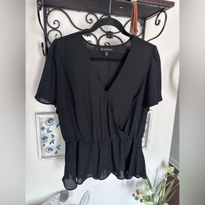 INC International Concepts Black Wrap Blouse